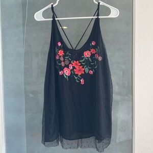 UMGEE, black lace embroidered tank top size large